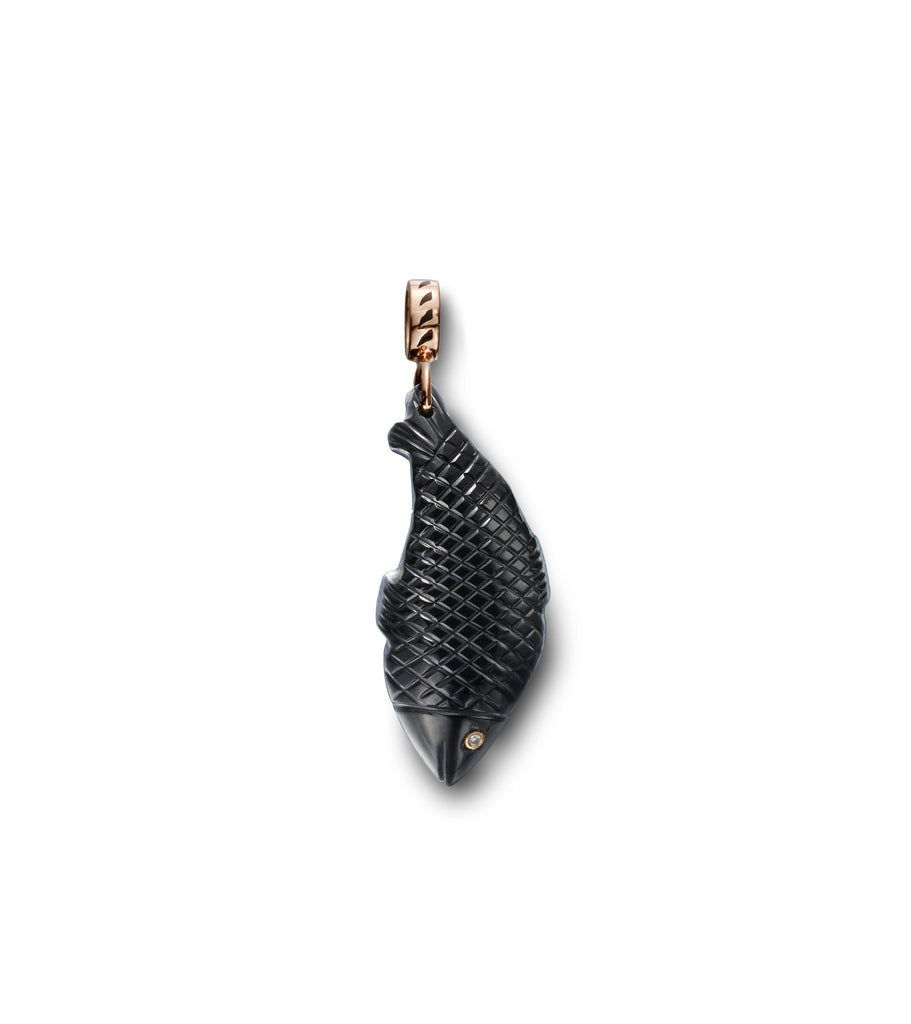 Black Onyx Carved Fish with Diamond Eye Charm