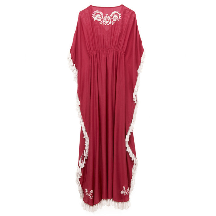 Raspberry Cotton Embroidered Caftan