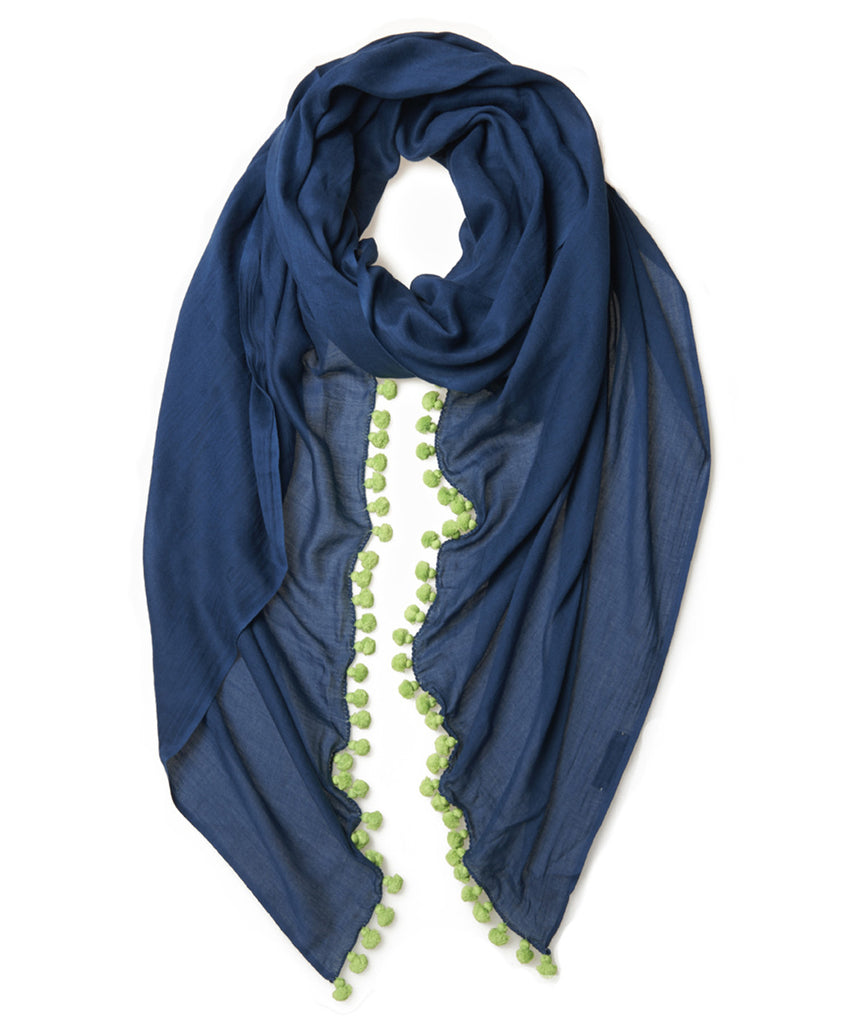 Navy Cotton Lime Pom Pom Scarf & Sarong