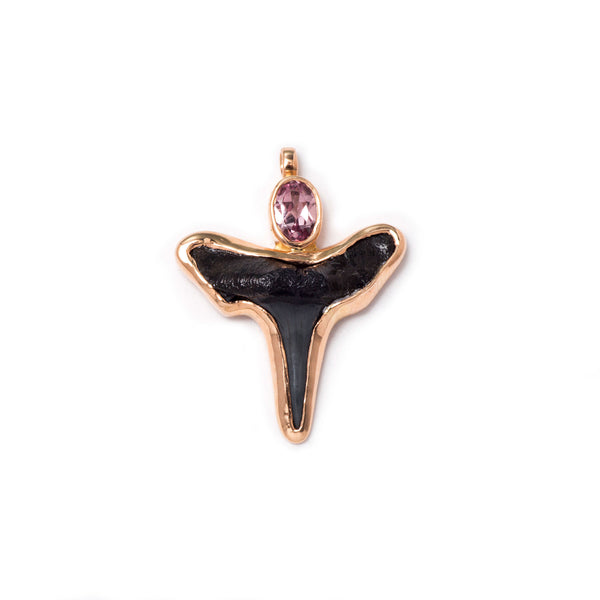 Fossil Shark Tooth Garnet Charm