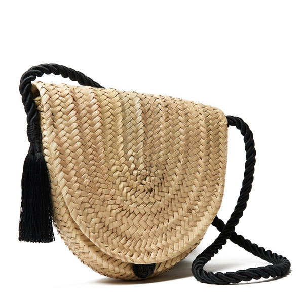 Woven Palm and Tassel Crossbody Bag