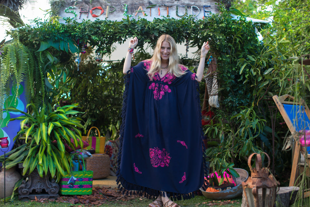 Bright Pink Cotton Embroidered Caftan