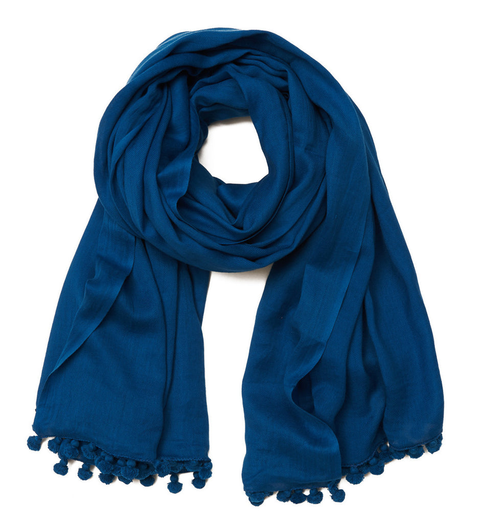 Blue Cotton Pom Pom Scarf & Sarong