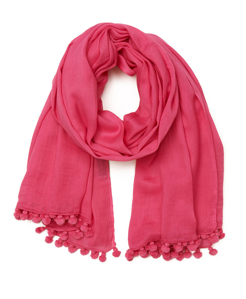 Bright Pink Cotton Pom Pom Scarf & Sarong